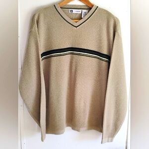 Vintage XG xtremegear Knit Sweater Men's Sz L Green Striped V-neck Pullover Q-3